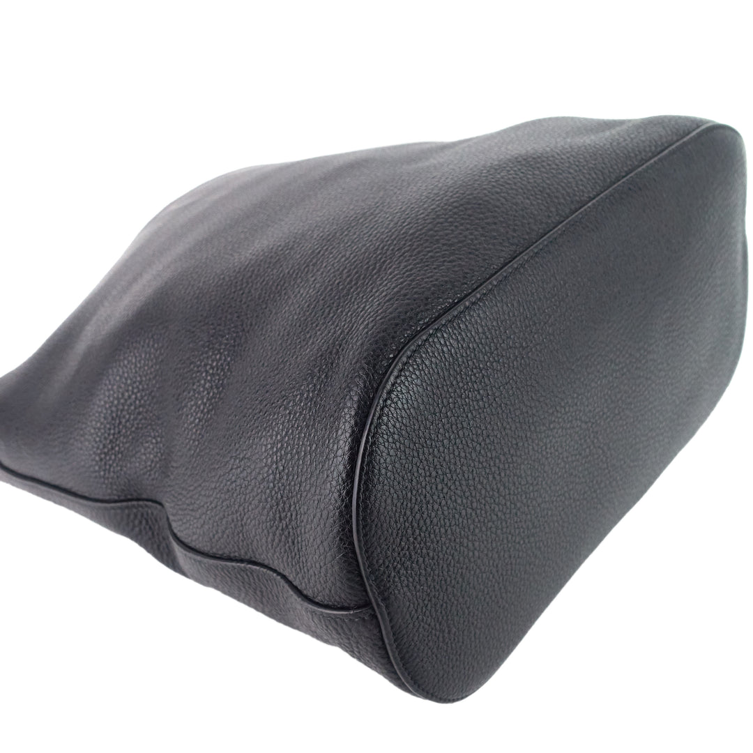 Prada Vitello Phenix Black Leather Stripe Strap Bucket Bag 1BE057 in 2023