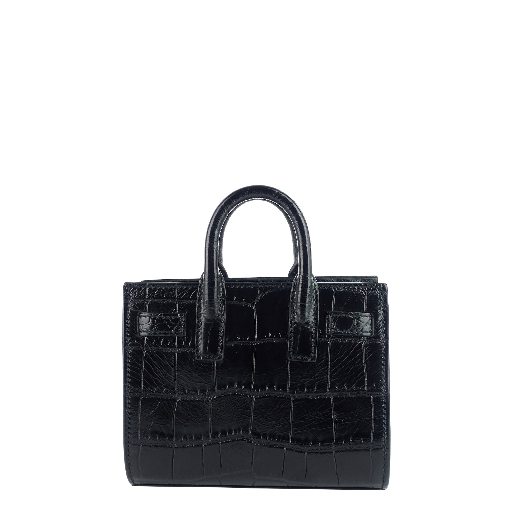 Saint Laurent Classic Sac De Jour Nano In Embossed Crocodile Shiny Leather  in Black