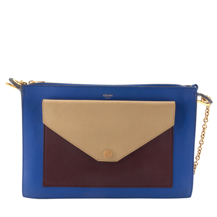 Tri-Colour Leather Pocket Flap Crossbody Bag