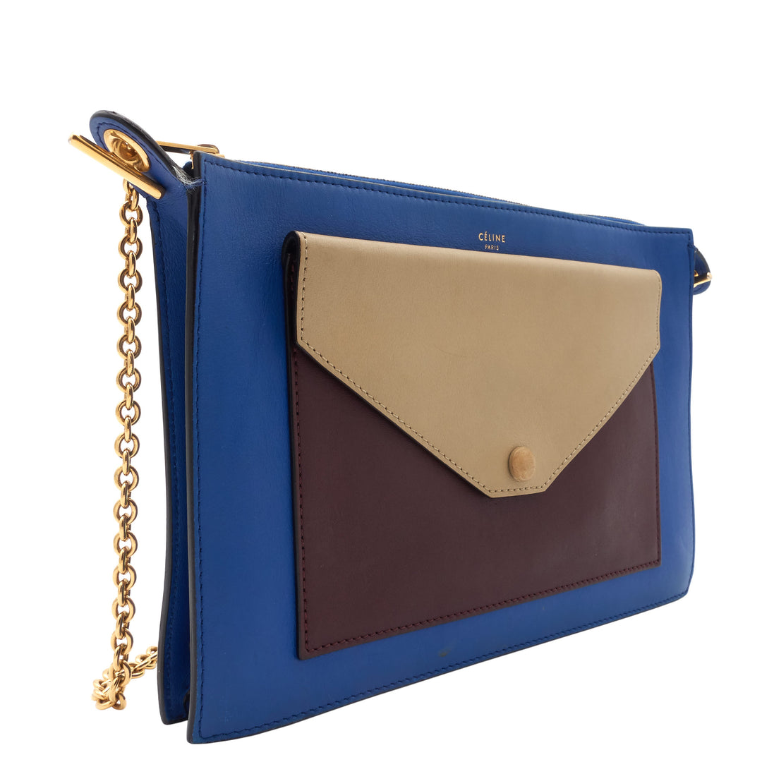 Tri-Colour Leather Pocket Flap Crossbody Bag