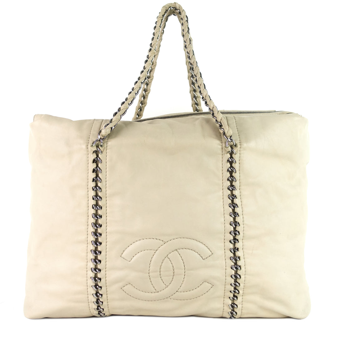 Chanel Beige Chevron Quilted Lambskin Leather Gabrielle Tote Bag - Yoogi's  Closet