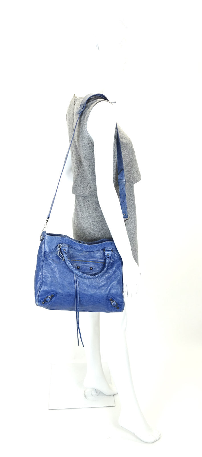 Balenciaga Blue Perforated Leather Moto Classic City Bag  I MISS YOU  VINTAGE