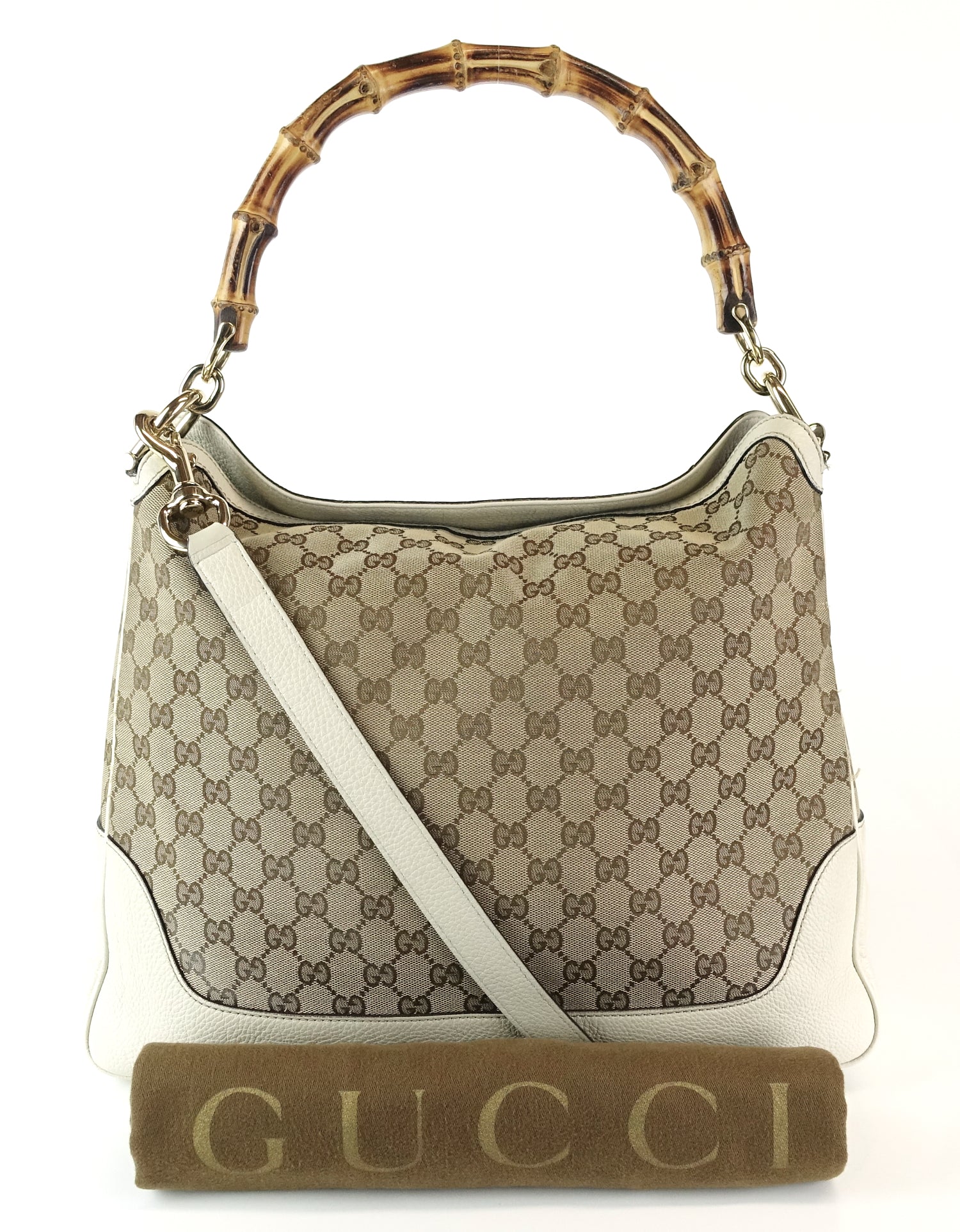 Pre Owned Gucci Diana Monogram Canvas Bamboo Handle Bag with Strap