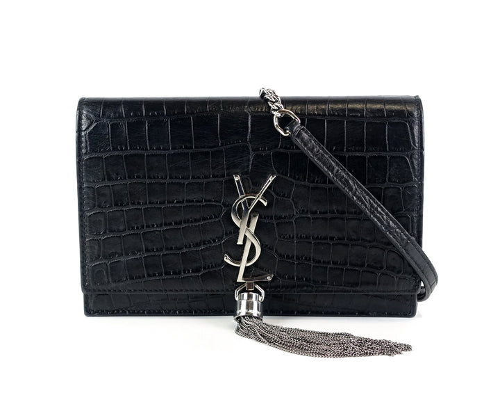 kate croc embossed calf leather tassel bag